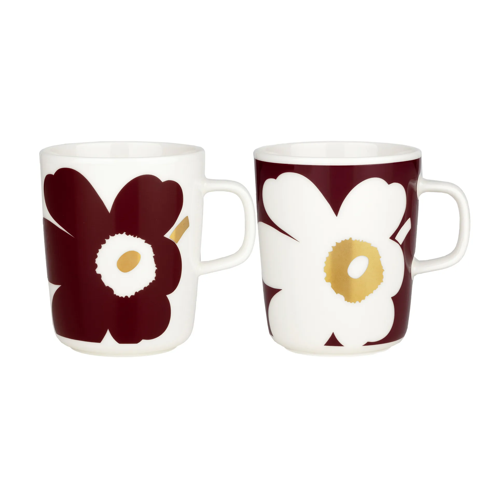 Juhla Unikko krus 25 cl 2-pak, Hvid/Vinrød/Guld Marimekko