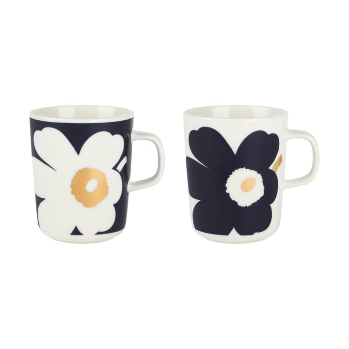 Juhla Unikko krus 25 cl 2-pak - White-dark blue-gold - Marimekko