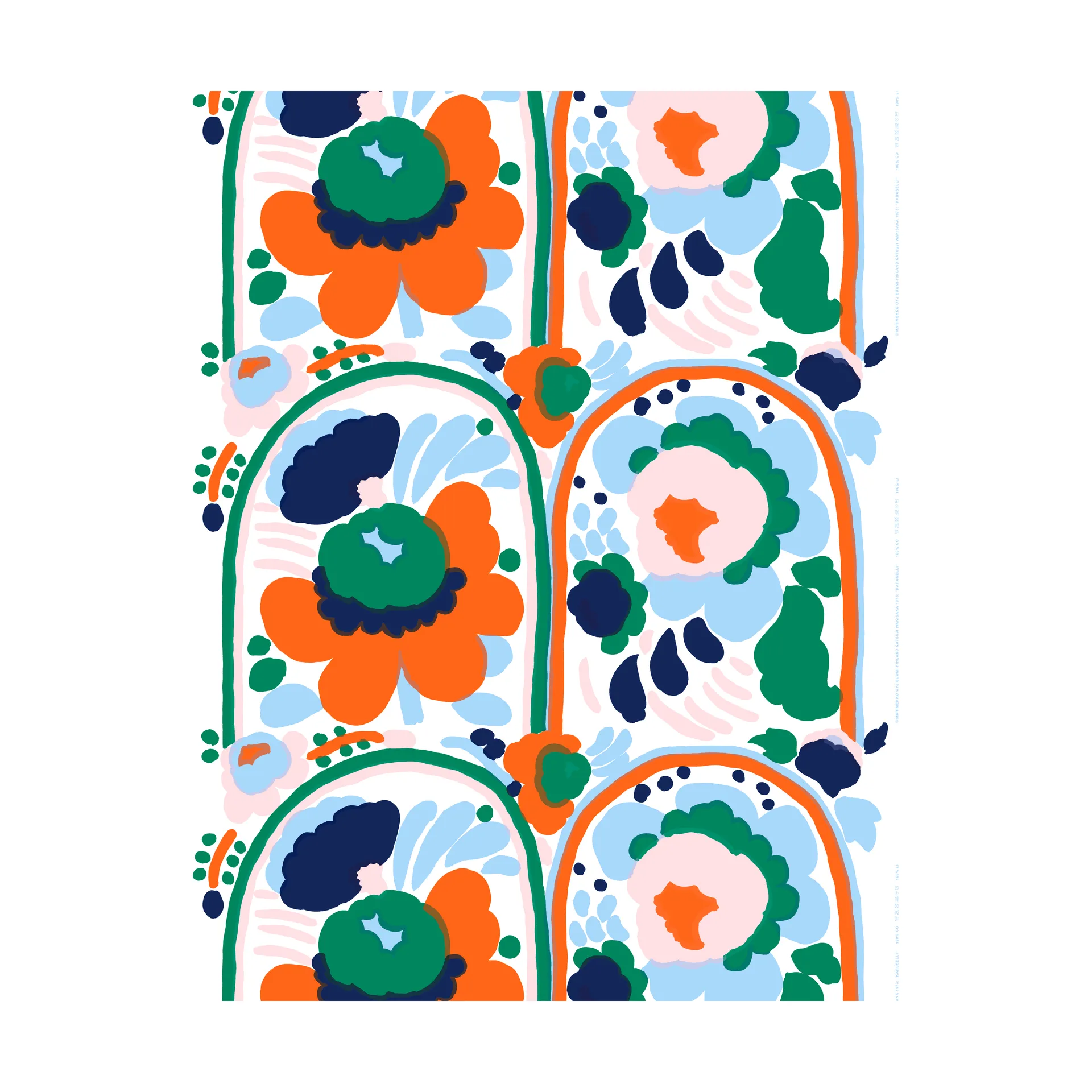 Karuselli bomuldsstof, White-orange-blue-emerald Marimekko