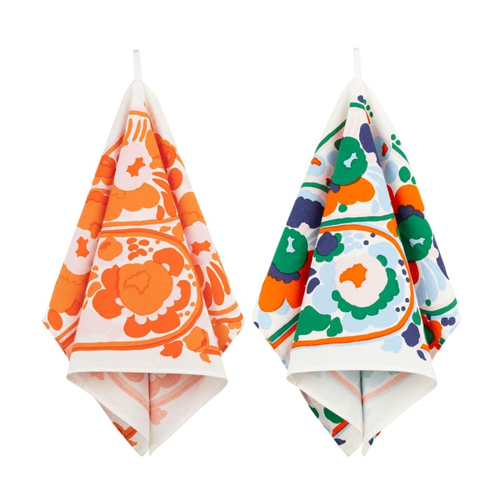 Karuselli viskestykke 43x70 cm 2 dele - White-orange-blue-emerald - Marimekko