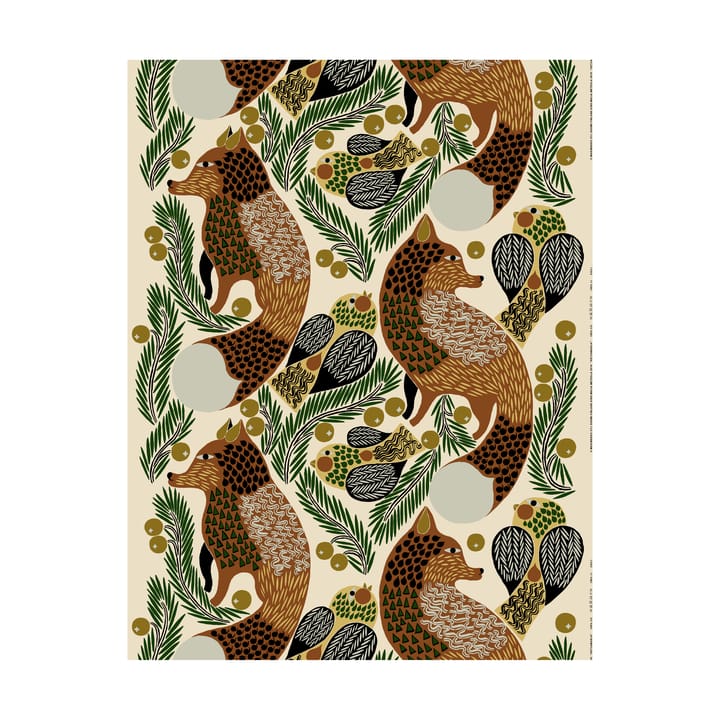 Ketunmarja stof hør/bomuld, Linen-gold-brown Marimekko