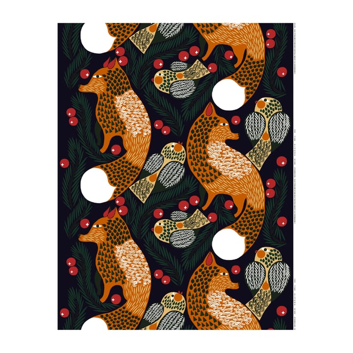 Ketunmarja stof, Mørkeblå/Brun/Mørkegrøn Marimekko