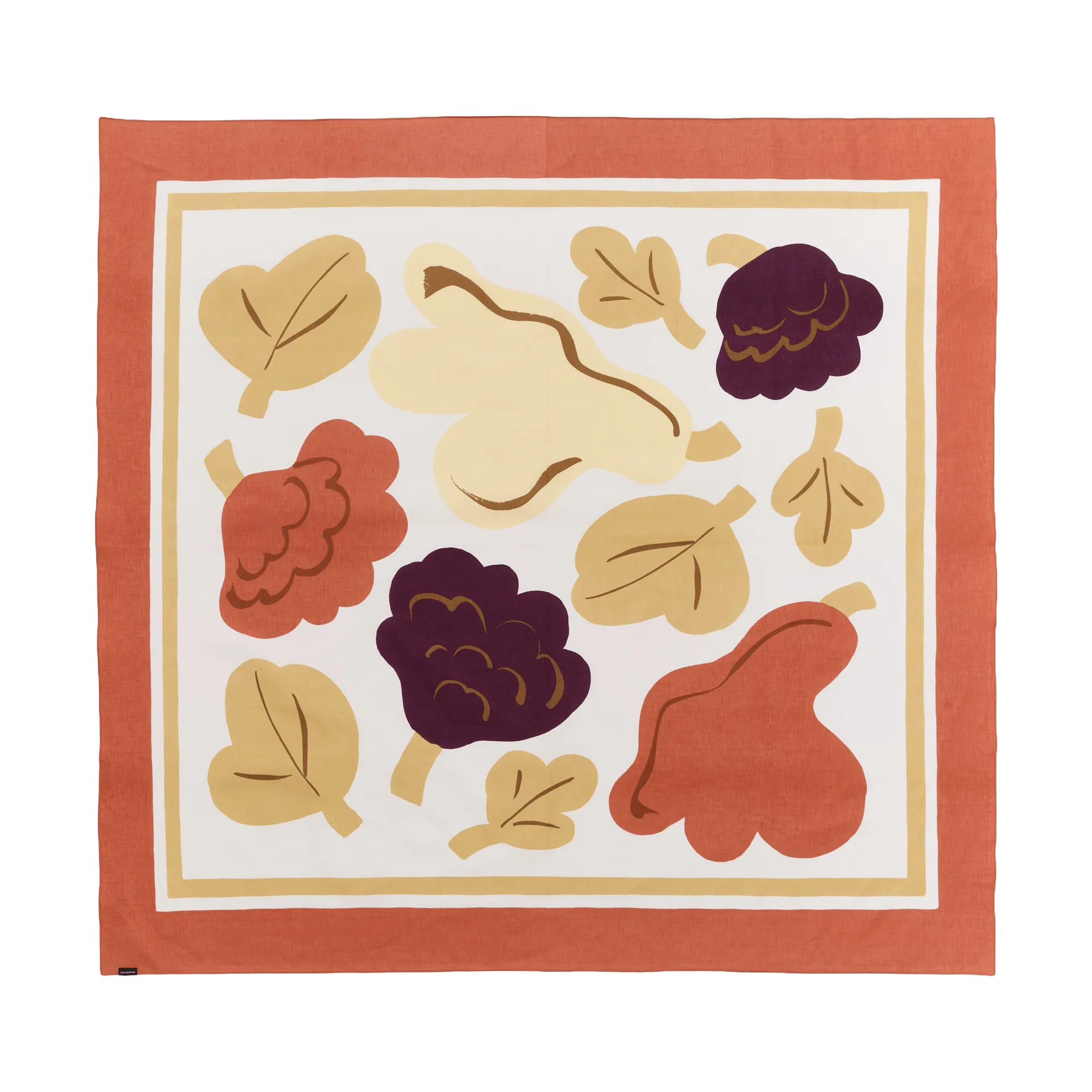 Kukasta Kukkaan dug, White-terrac-ochre-plum, 140x140 cm Marimekko