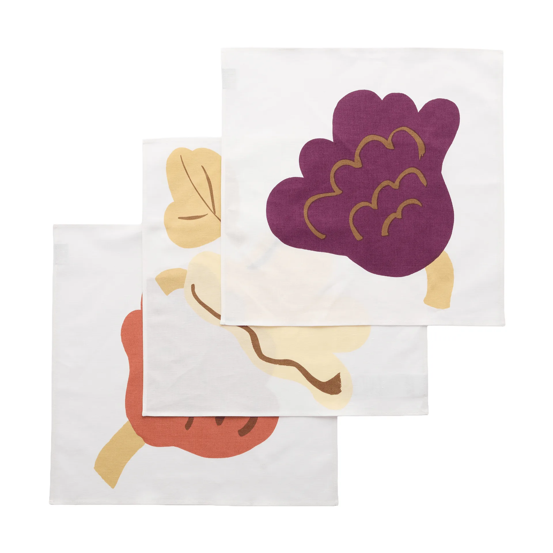Kukasta Kukkaan stofserviet, White-plum-terrac-ochre, 3-pak Marimekko