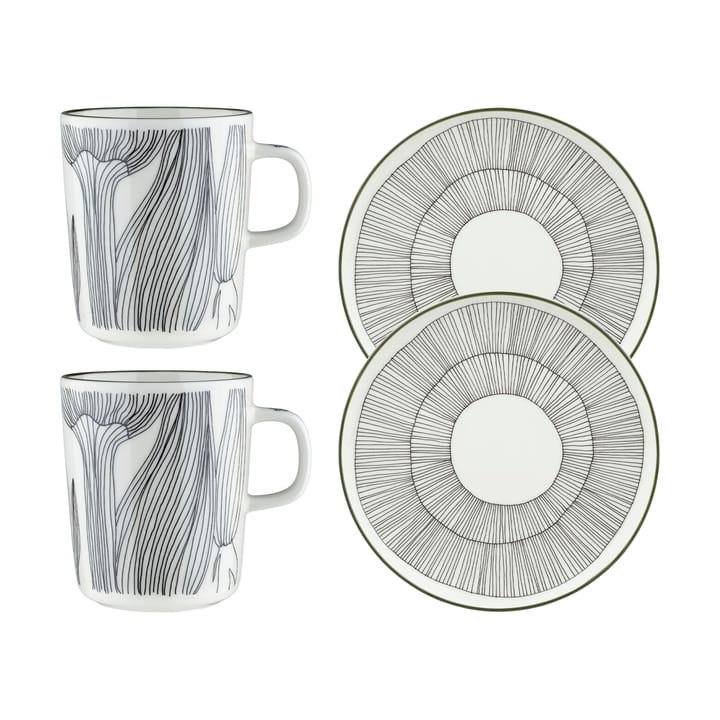 Kukat Puhkeavat morgenmadssæt 4 dele - White-forest green-black - Marimekko