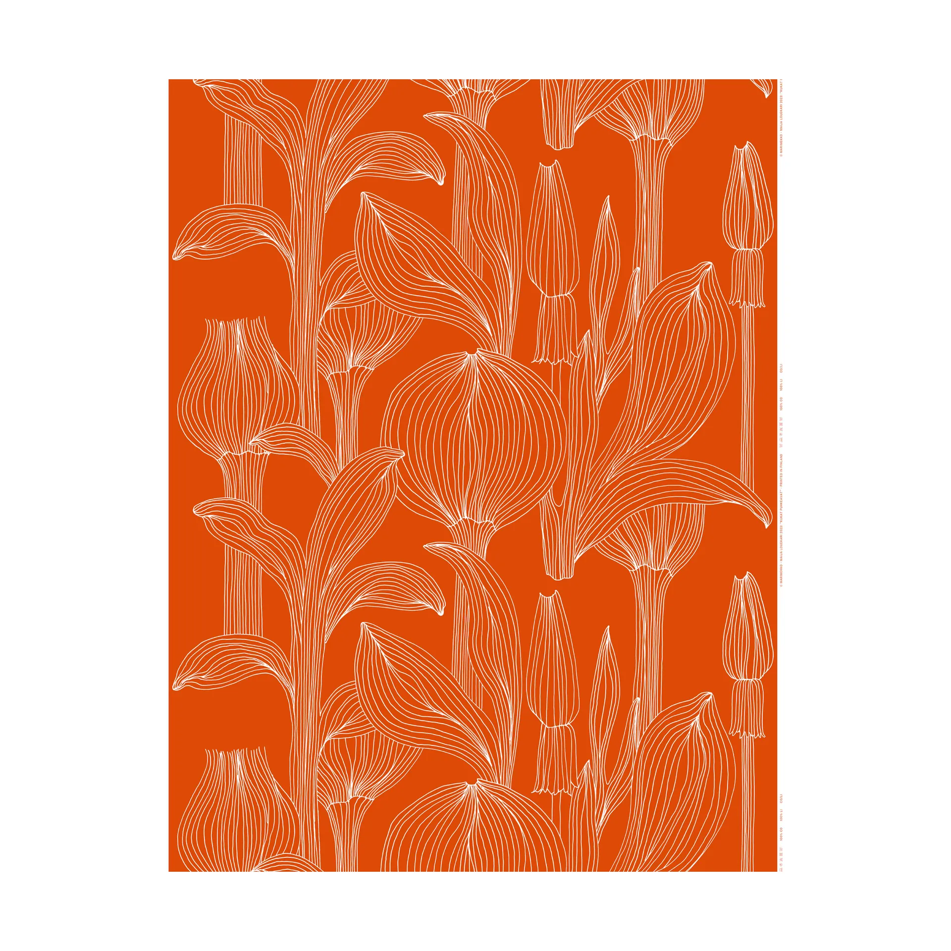 Kukat Puhkeavat stof bomuldssatin, Tomato red-white Marimekko