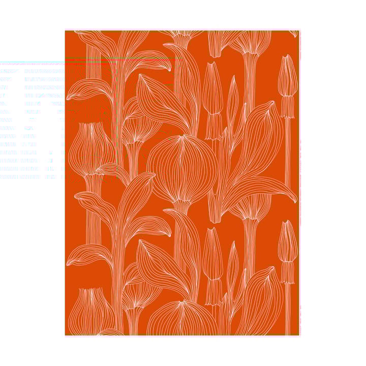 Kukat Puhkeavat stof bomuldssatin - Tomato red-white - Marimekko