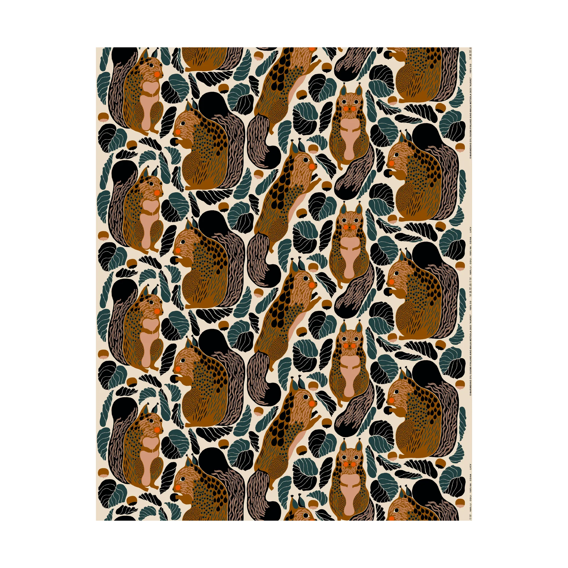 Kurre stof bomuld-lined, Linen-brown-black-red Marimekko