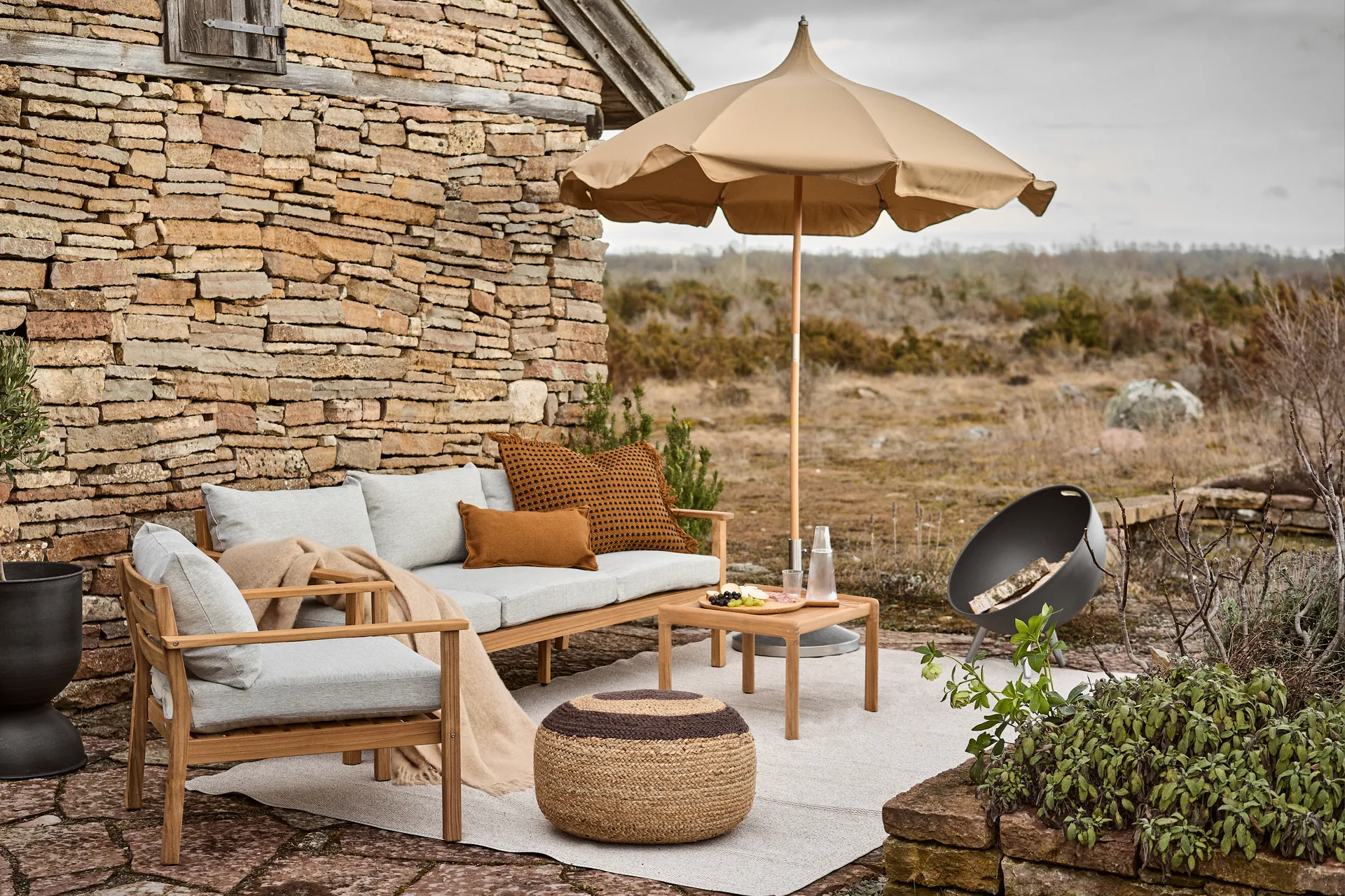 Melooni siddepuf jute, Jute/Mørkebrun Marimekko