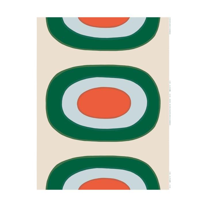 Melooni stof bomuld, Off white-green-l. blue-orange Marimekko