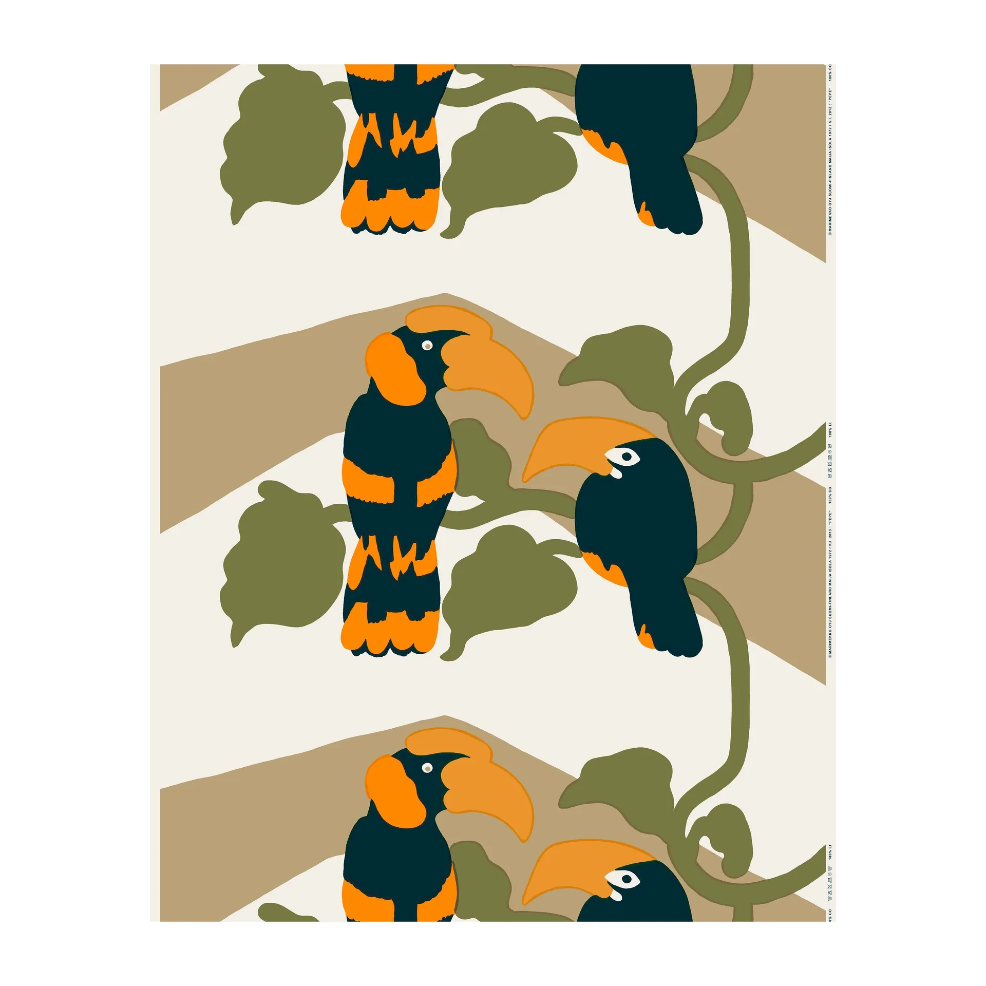 Pepe stof, Offwhite/Brun/Orange Marimekko
