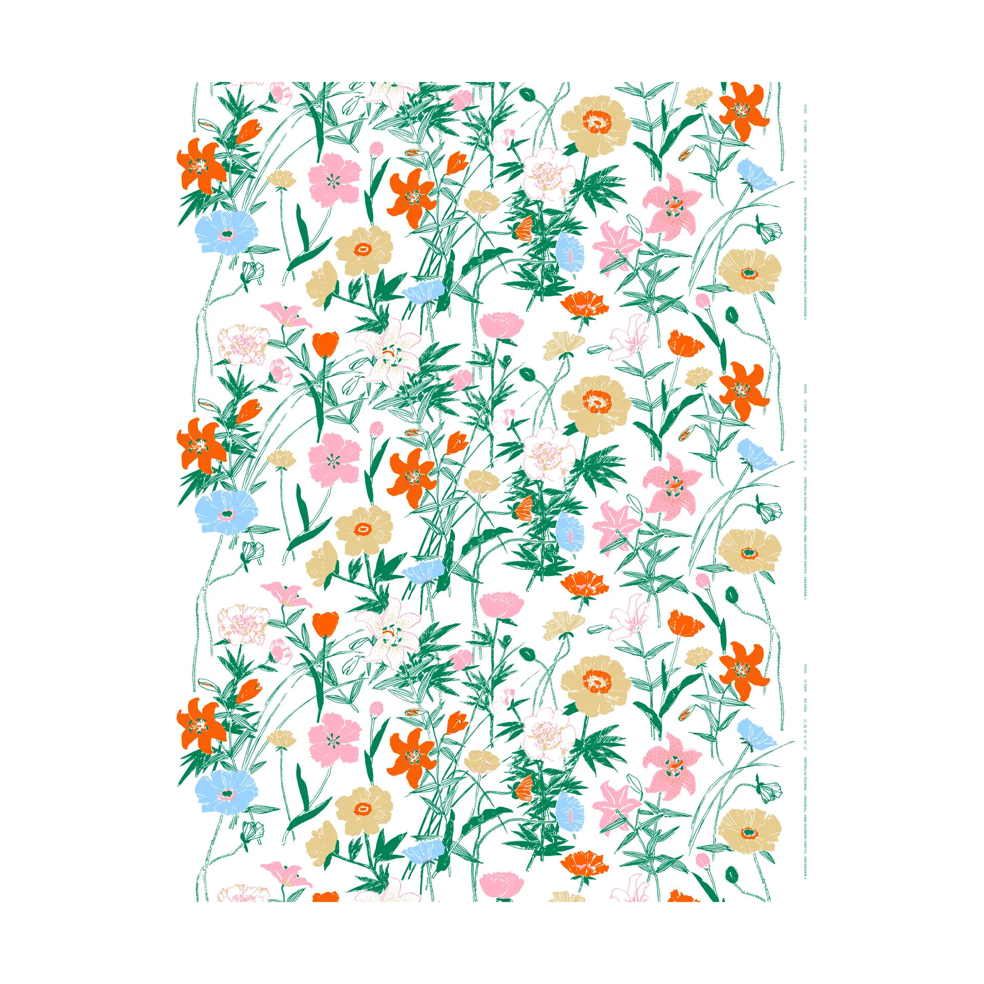 Perenna bomuldsstof, White-green-beige-light pink Marimekko