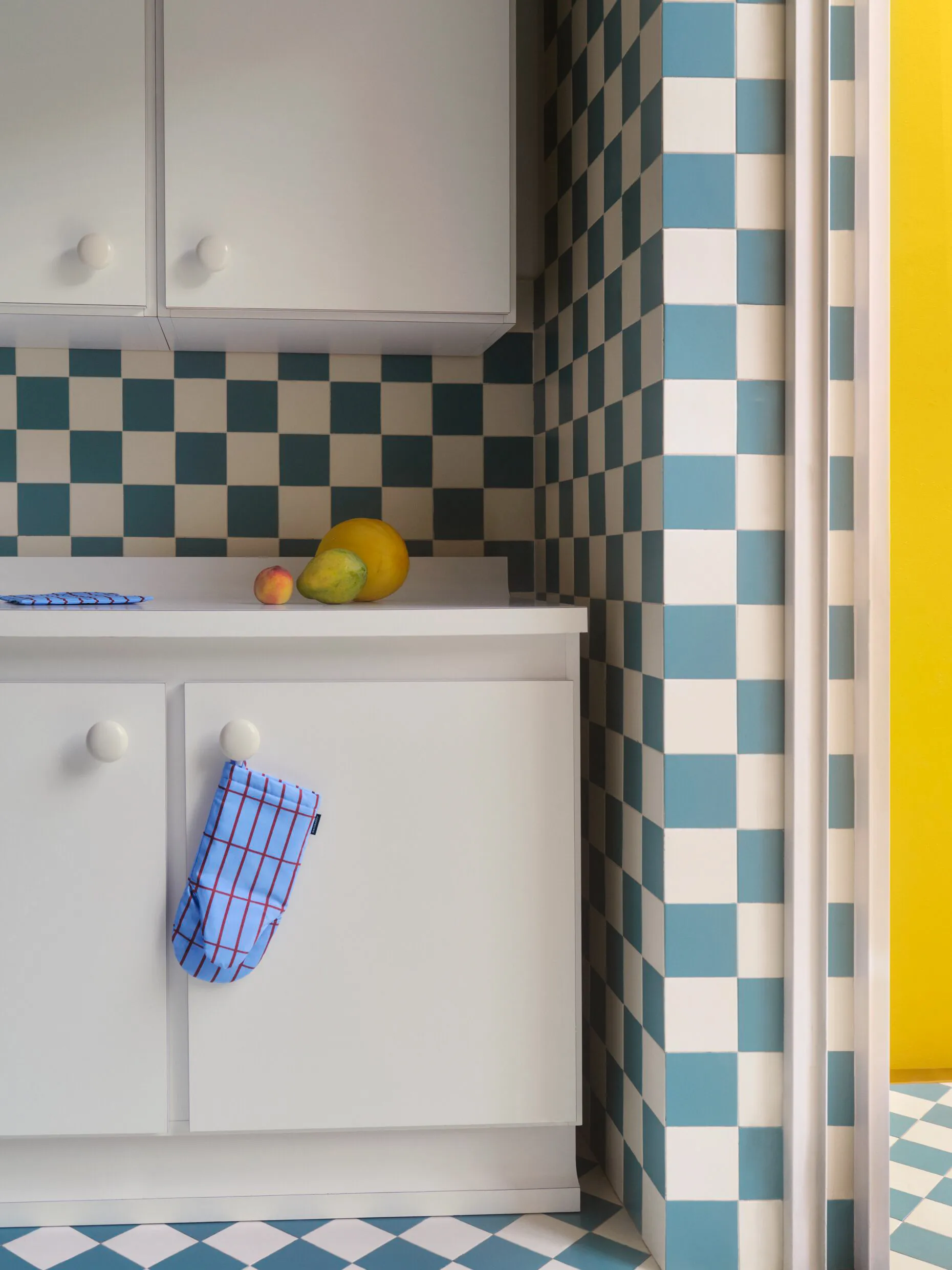 Pieni Tiiliskivi grillhandske, Blå/Brun Marimekko