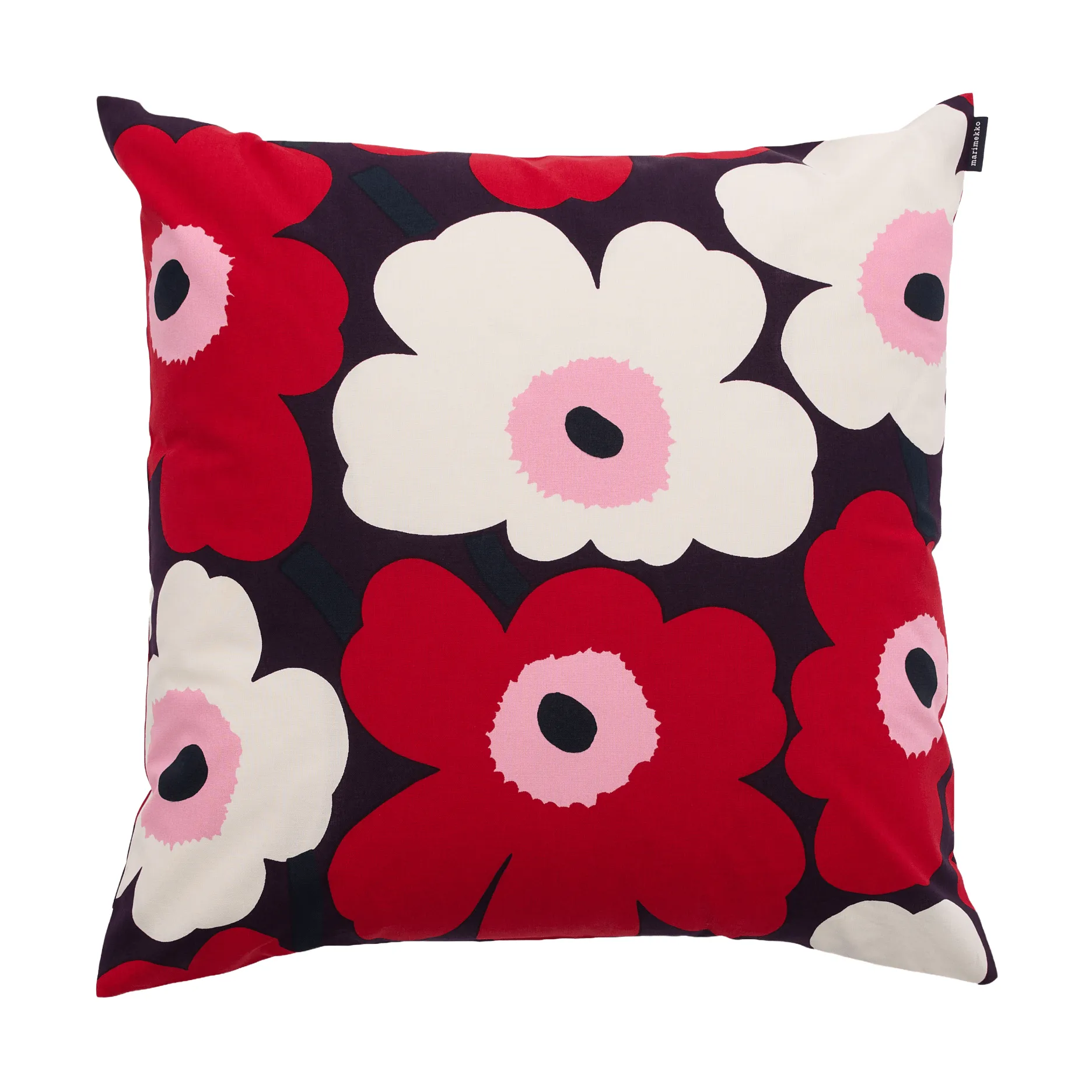 Pieni Unikko pudebetræk 50 x 50 cm, Plum-cranberry-off white-rose Marimekko
