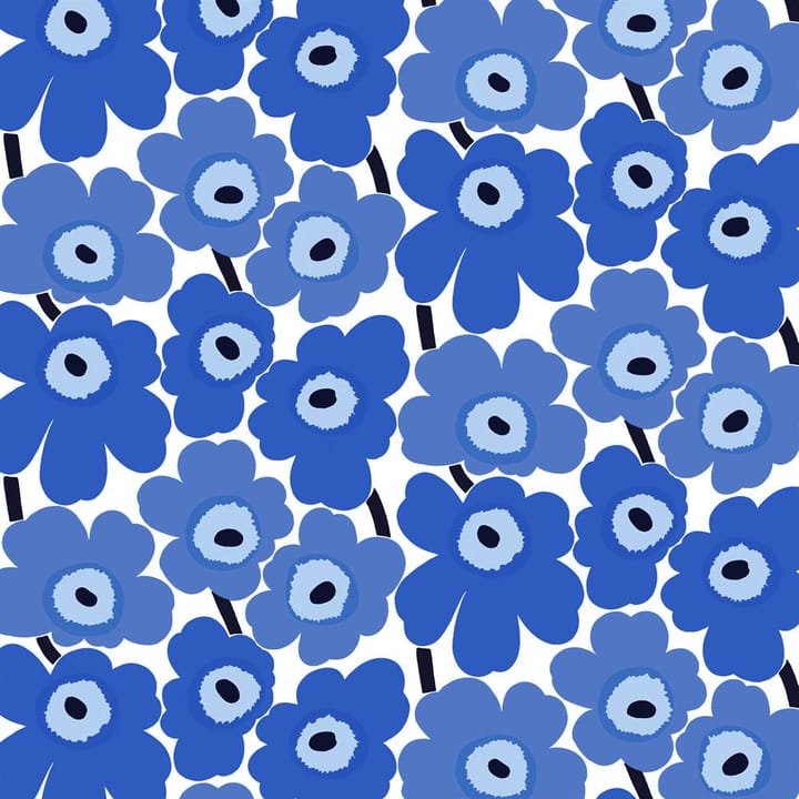 Pieni Unikko stof bomuld - hvid-blå - Marimekko