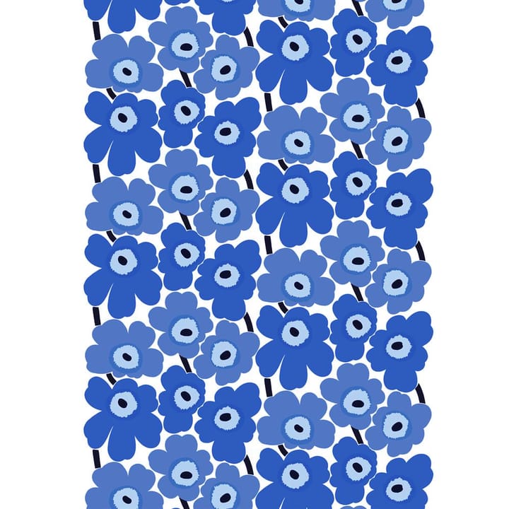 Pieni Unikko stof bomuld, hvid-blå Marimekko
