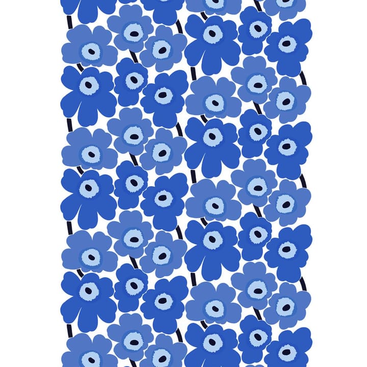 Pieni Unikko stof bomuld - hvid-blå - Marimekko