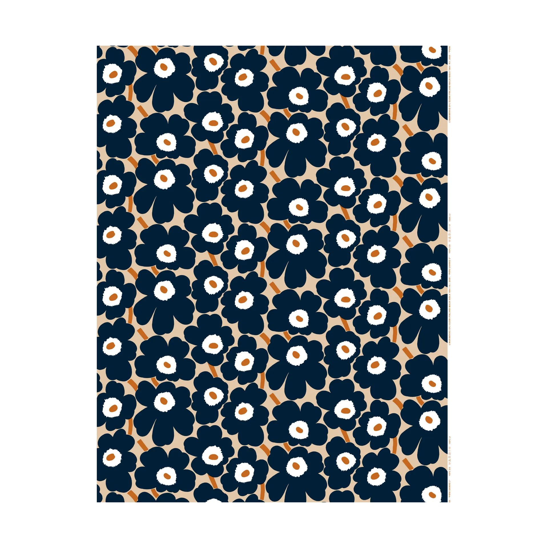Pieni Unikko stof bomuld, Light brown-coal-tile Marimekko