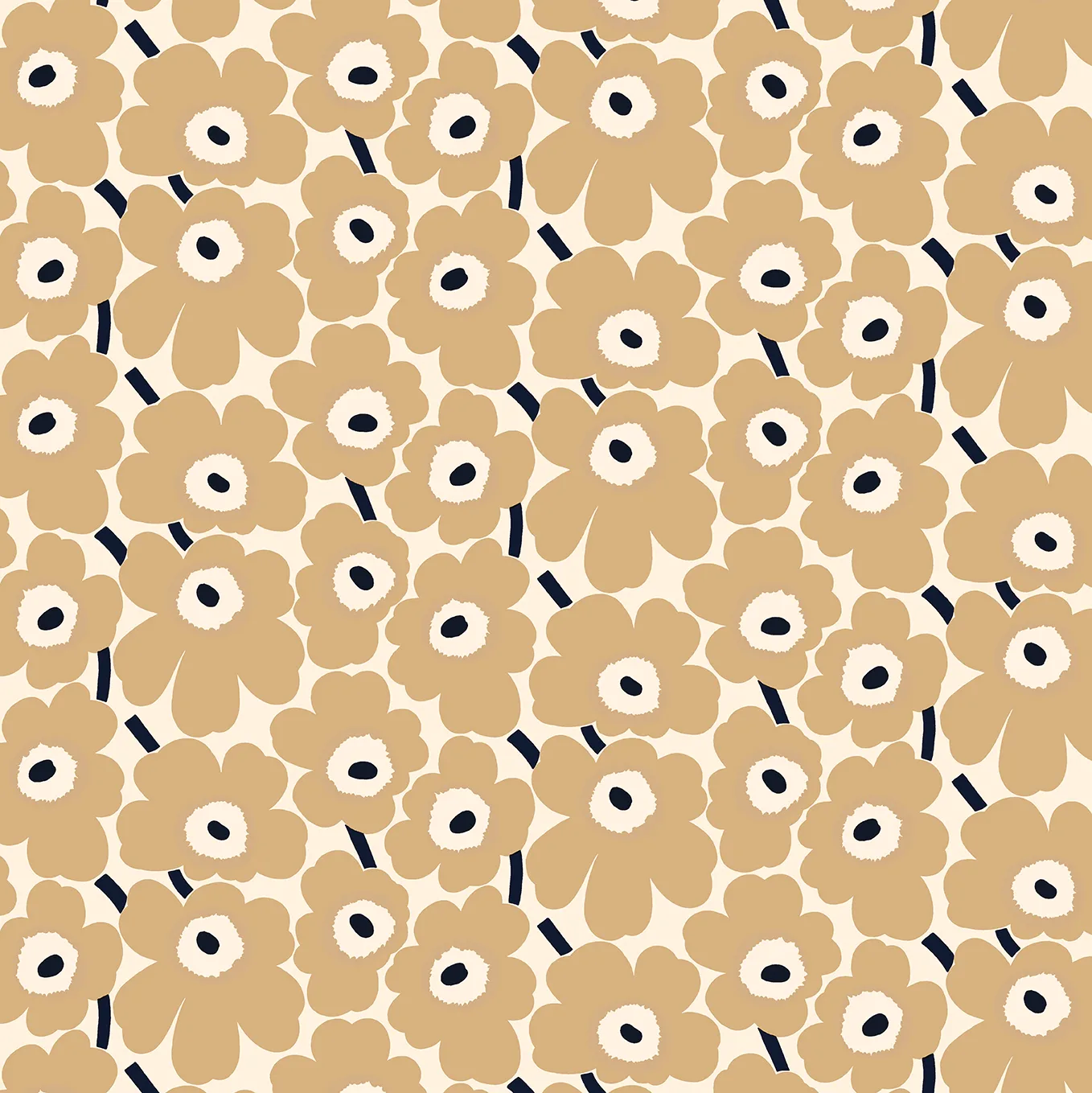 Pieni Unikko stof bomuld, Naturhvid/Beige/Mørkeblå Marimekko