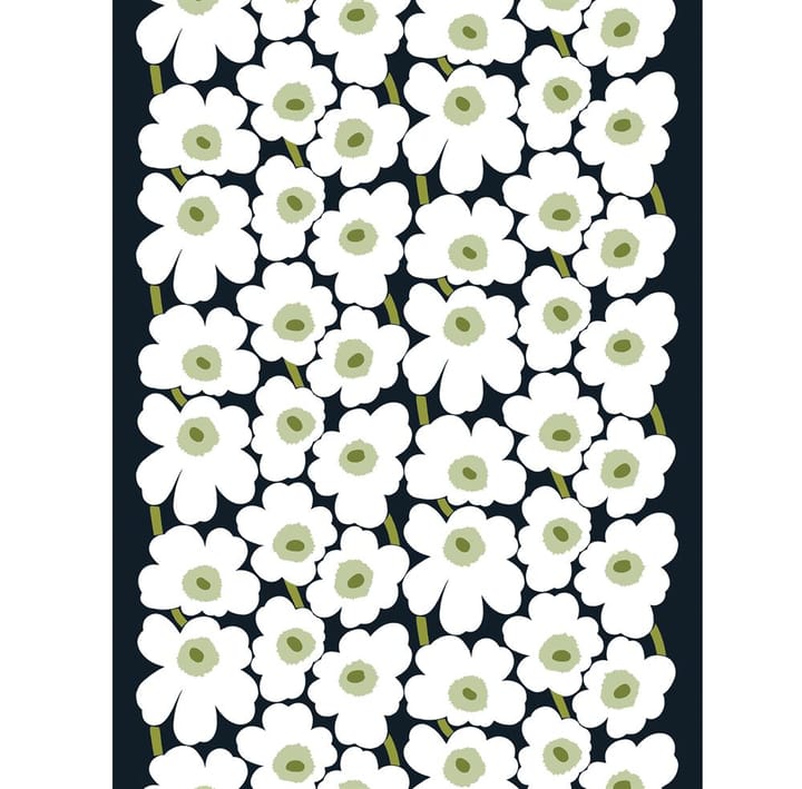 Pieni Unikko stof bomuld, sort-hvid-grøn Marimekko