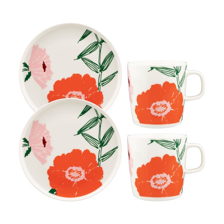 Puutarhakutsut morgenmadssæt 4 dele - White-green-orange - Marimekko