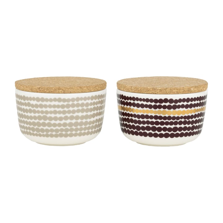 Räsymatto skålsæt med låg 25 cl - Hvid/Beige/Mørkerød/Guld - Marimekko