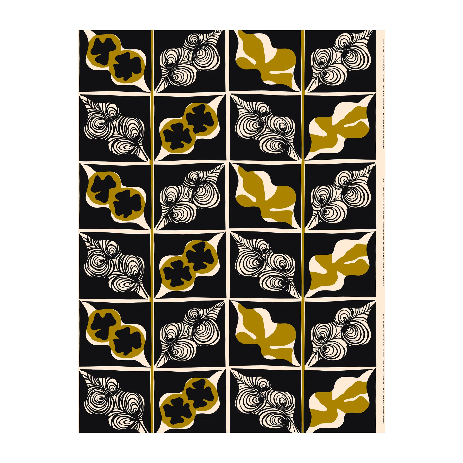 Rukinlapa ikke-bleget bomuldsstof, mørkeblå-grøn-hvid Marimekko