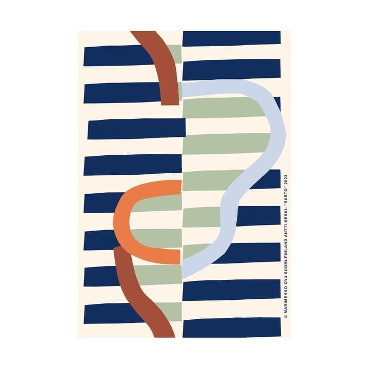 Siirto plakat 50x70 cm, Powder-dk.blue-lt.blue-coral Marimekko