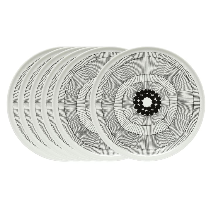 Siirtolapuutarha tallerken Ø 25 cm, 6 stk sort-hvid - undefined - Marimekko