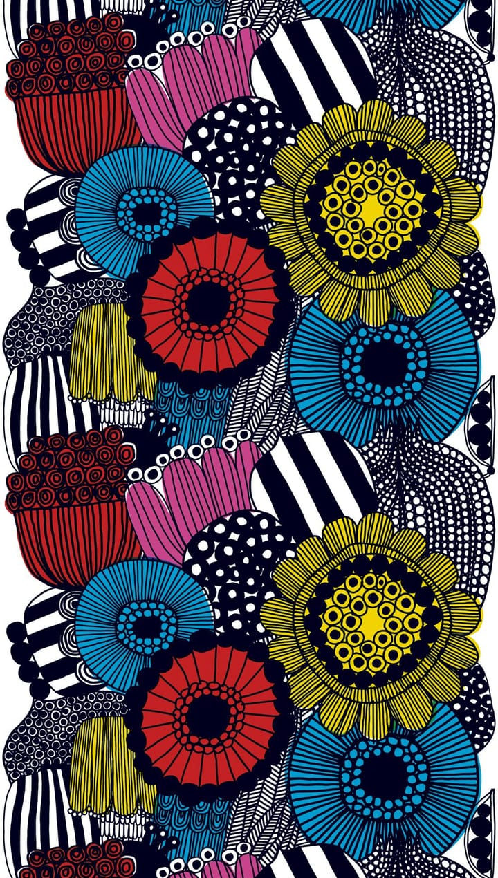 Siirtolapuutarha tekstil, gul-lyserød-blå Marimekko