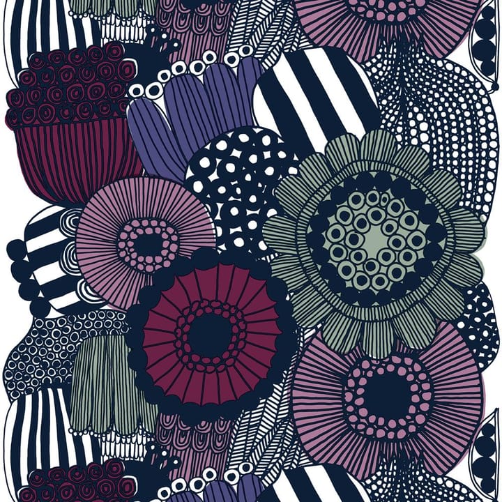 Siirtolapuutarha tekstil, hvid-lilla-grå Marimekko