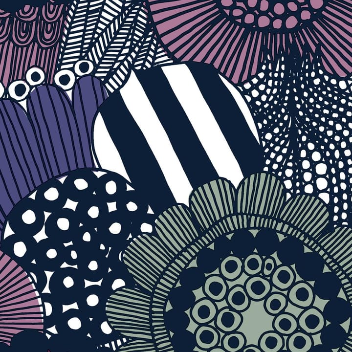 Siirtolapuutarha tekstil, hvid-lilla-grå Marimekko