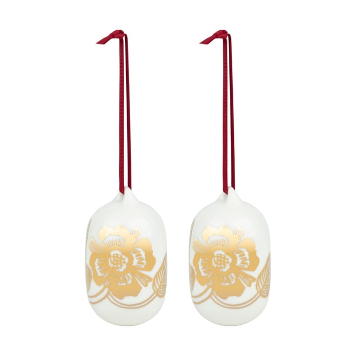 Tiara julekugler 2025 6x9 cm - White-gold - Marimekko