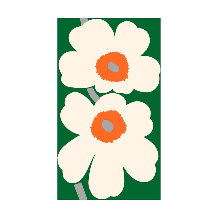 Unikko 60-års jubilæum stof bomuldssatin - Green-off white-orange - Marimekko
