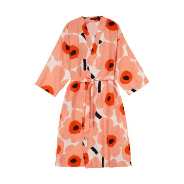 Unikko badekåbe S/M - Off white-coral-orange red-charcoal - Marimekko