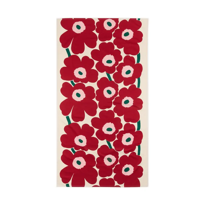 Unikko dug - Off white-cranberry-rose, 135x250 cm - Marimekko