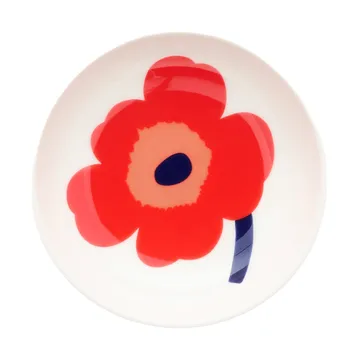 Unikko dyb tallerken - White-red-blue - Marimekko