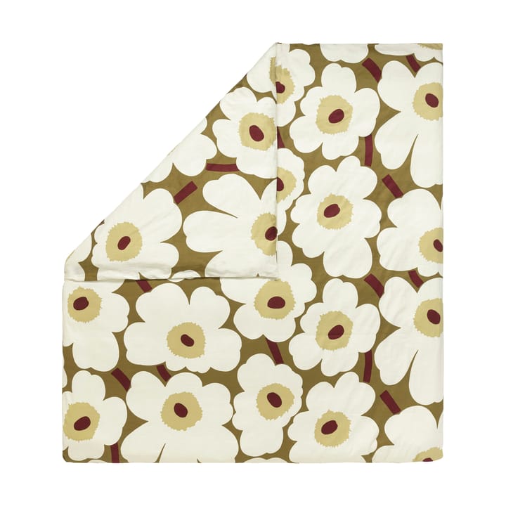 Unikko dynebetræk satin 240x220 cm - Green umber-creme - Marimekko