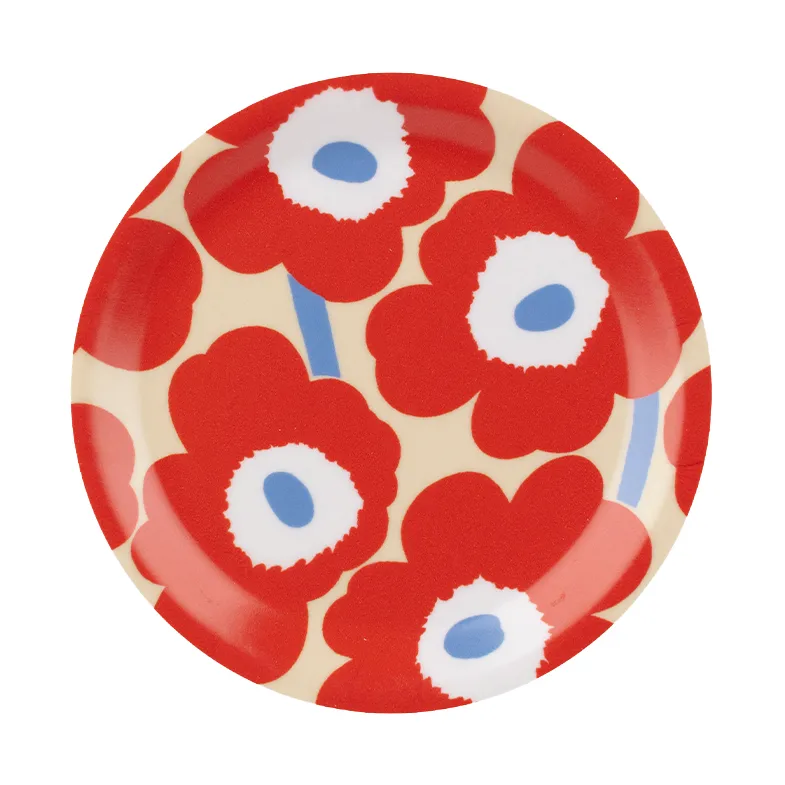 Unikko glasunderlag, Melon-orange red-light blue-off white, Ø11 cm Marimekko