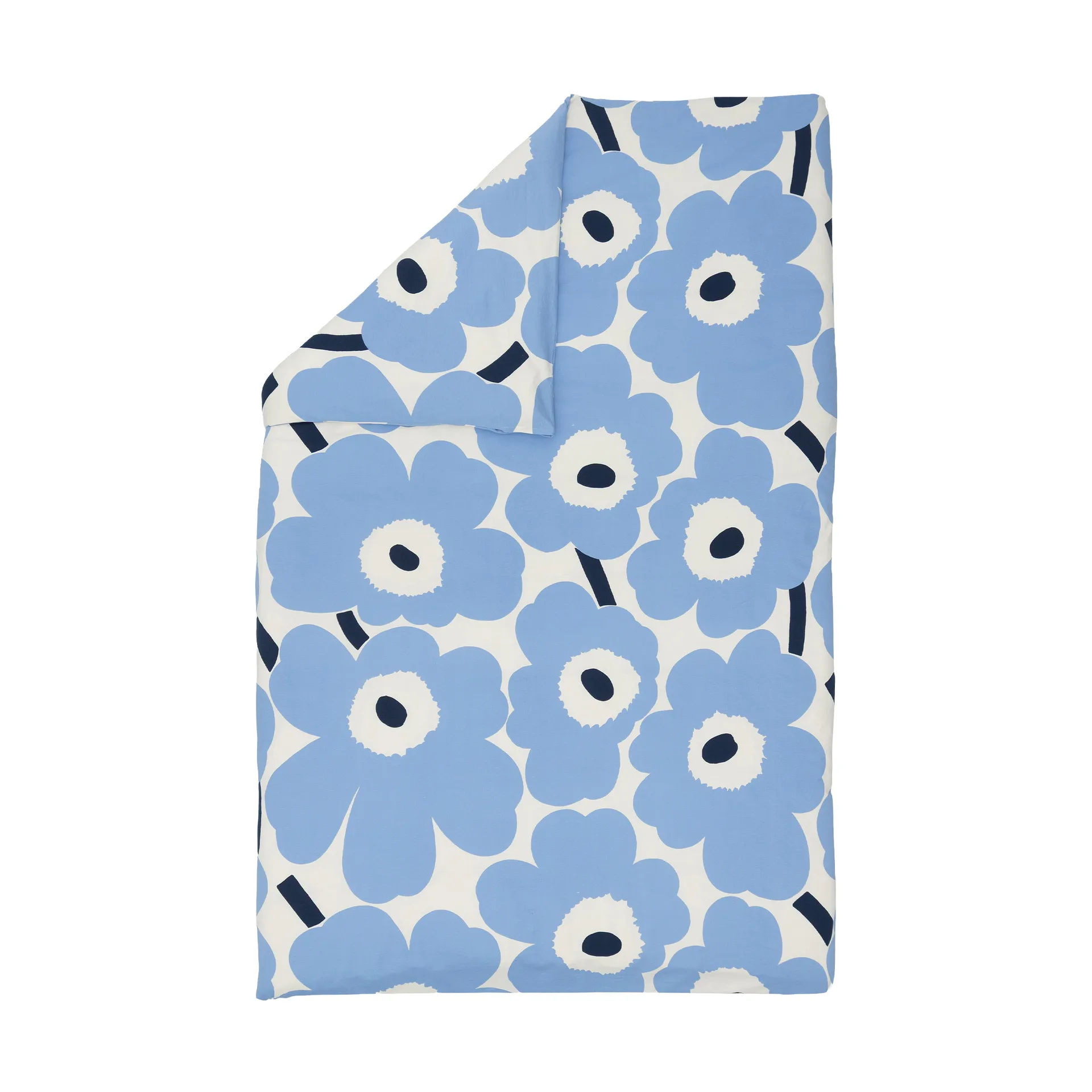 Unikko jersey dynebetræk, Off white, light blue, navy, 150x210 cm Marimekko