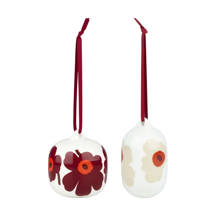 Unikko julekugler 2025, 2 pk - White-red-beige - Marimekko