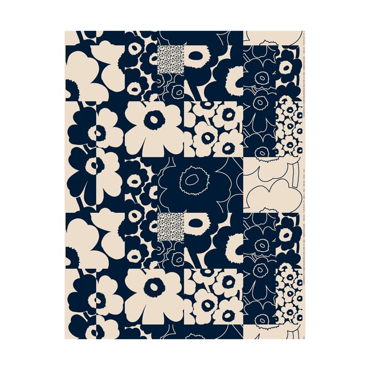Unikko kollaasi stof bomuld-linned, Linen-dark navy Marimekko
