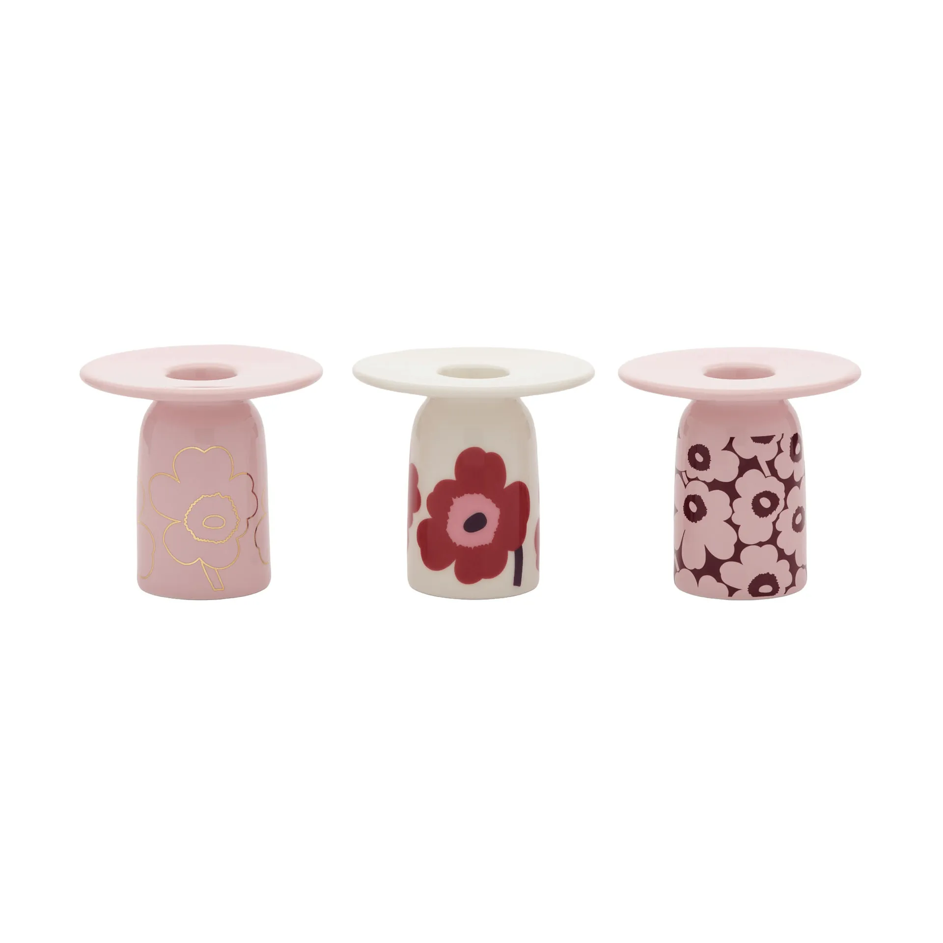 Unikko lysestage, Pink-white-burgundy-gold, 3-dele Marimekko