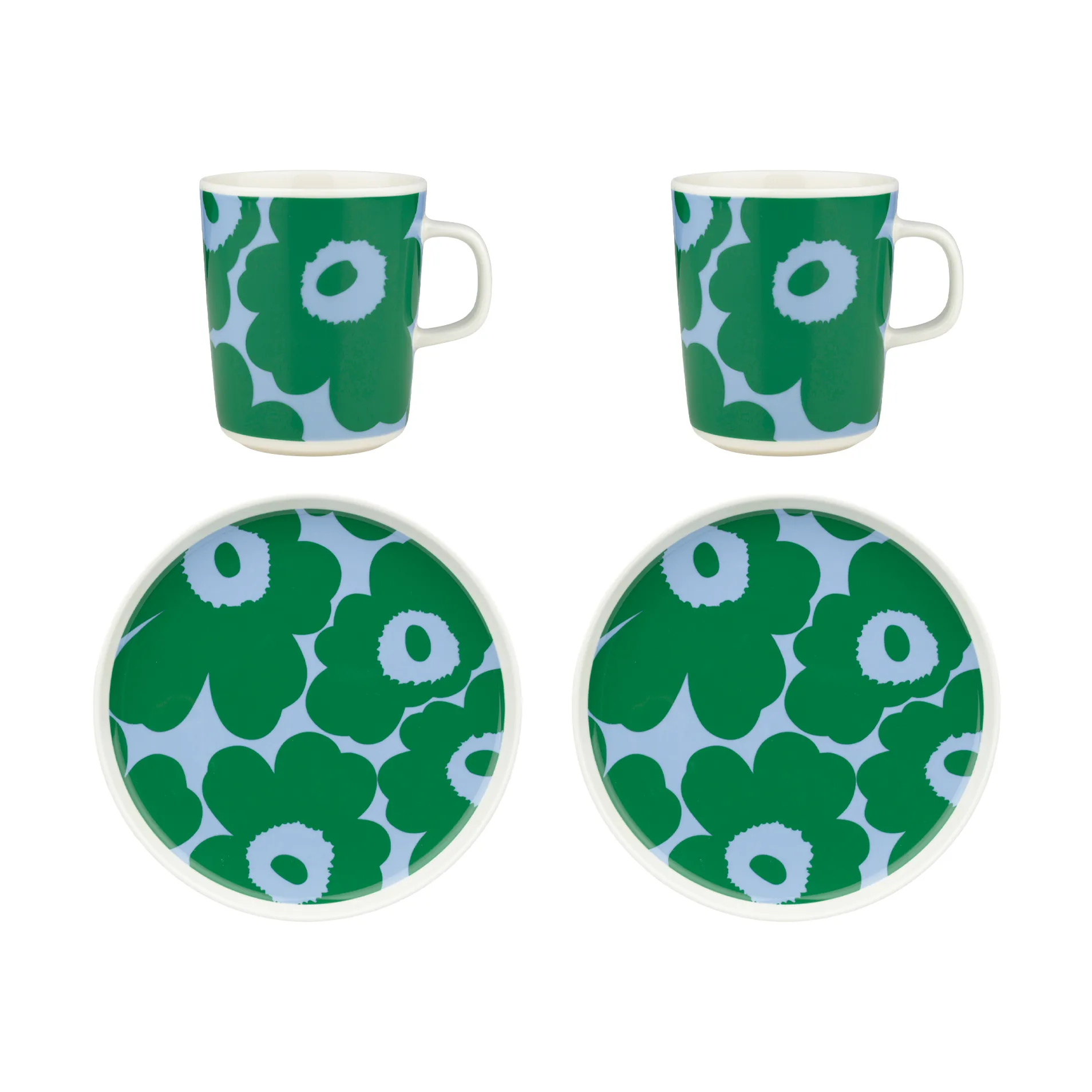 Unikko morgenmadssæt, White-green-light blue, 4 dele Marimekko