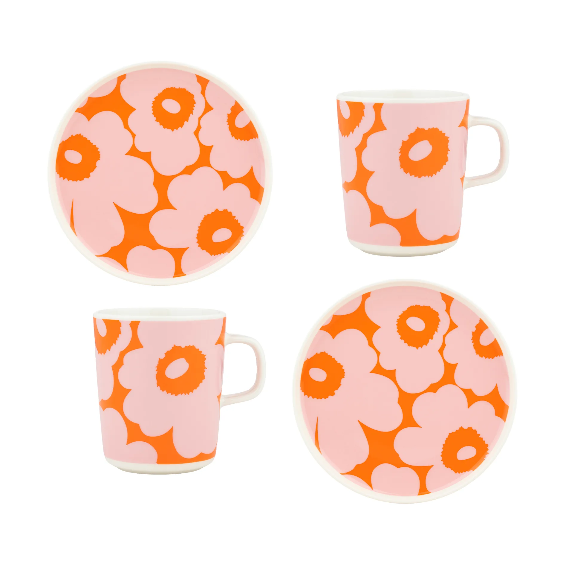 Unikko morgenmadssæt, White-pink-orange, 4 dele Marimekko