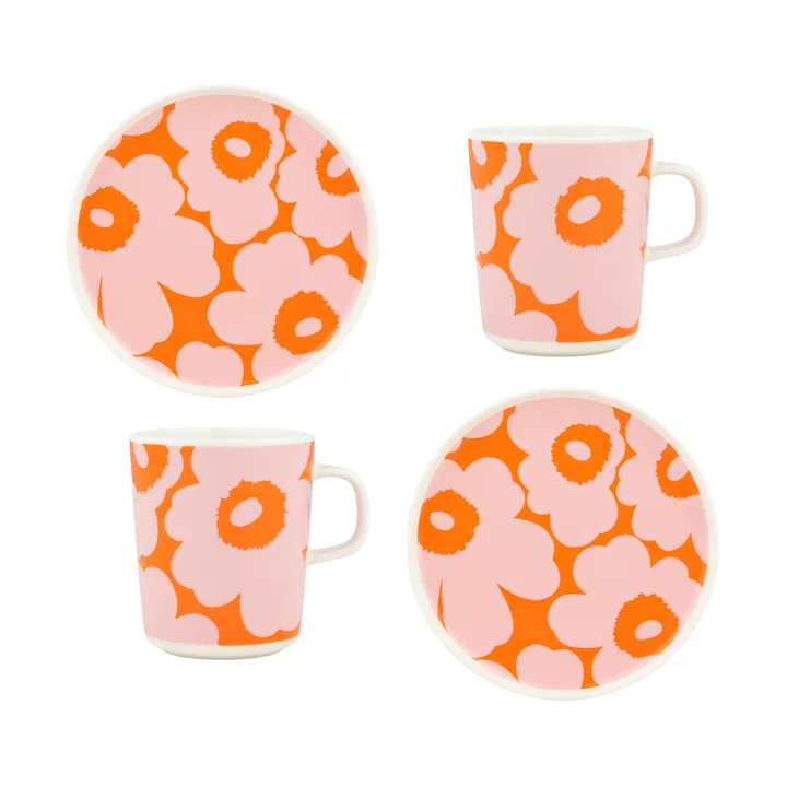 Unikko morgenmadssæt - White-pink-orange, 4 dele - Marimekko