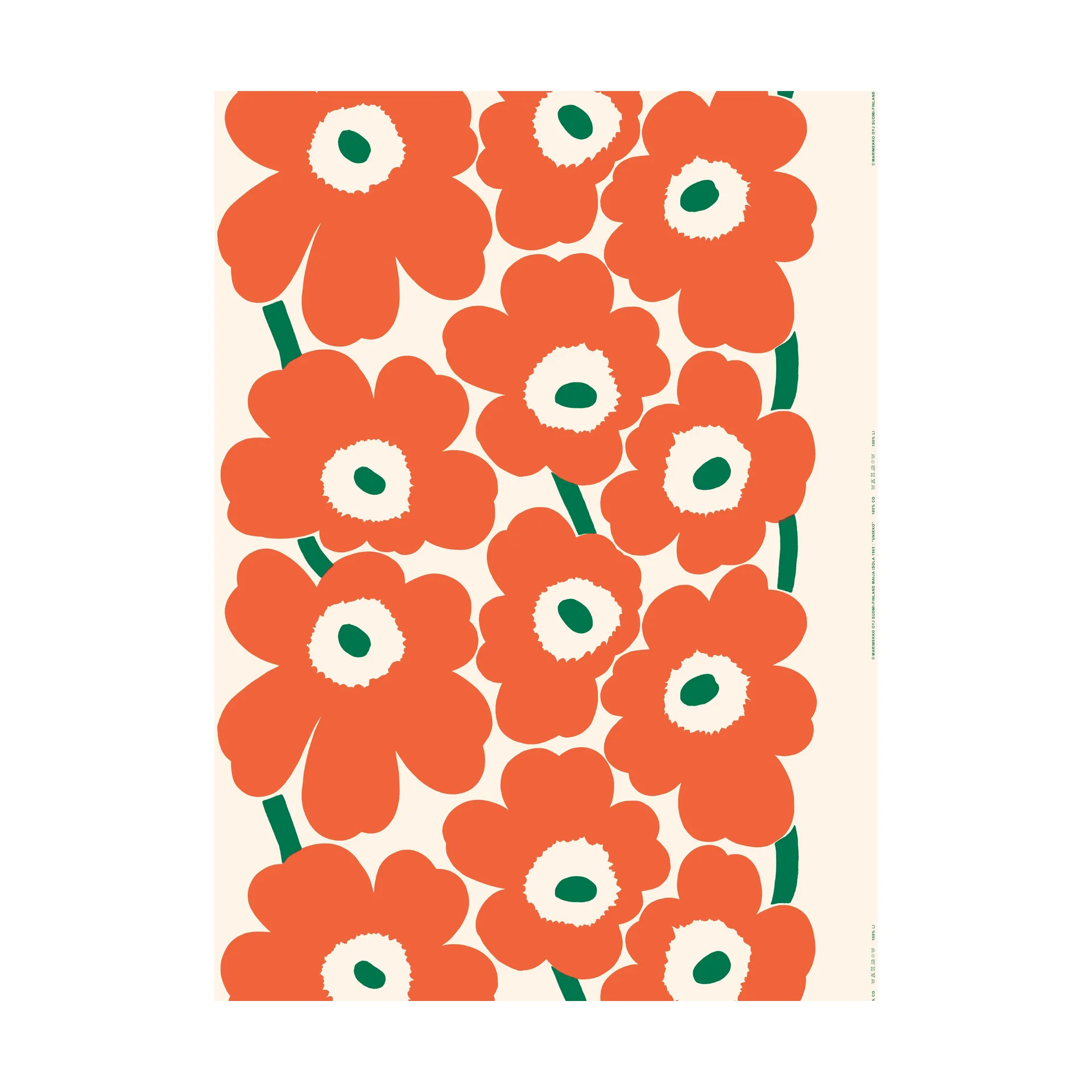 Unikko Outdoor stof, Off white-orange-grøn Marimekko