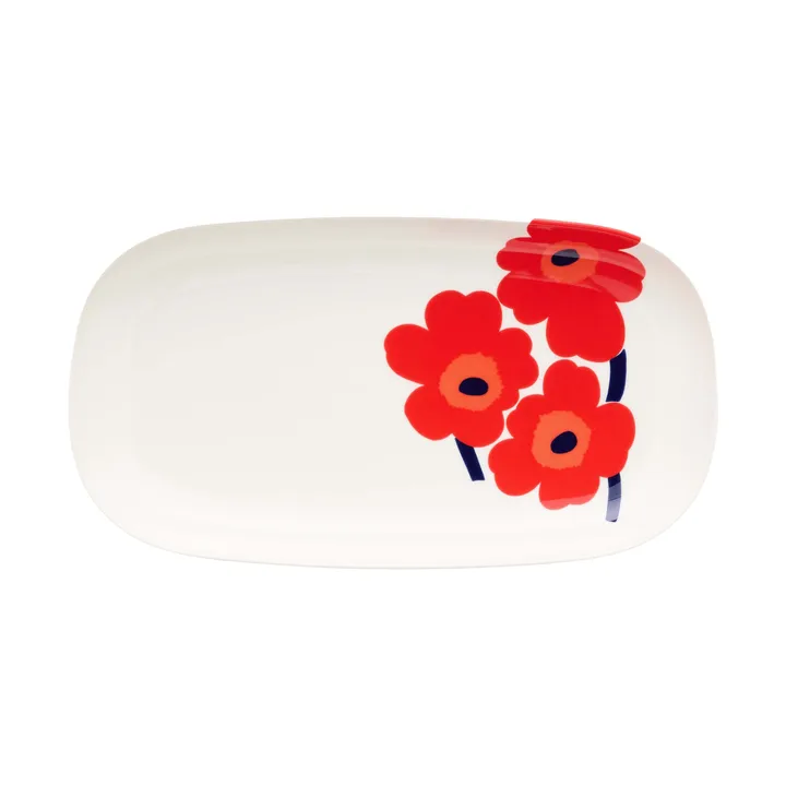 Unikko serveringsfad 17x32 cm - White-red-blue - Marimekko