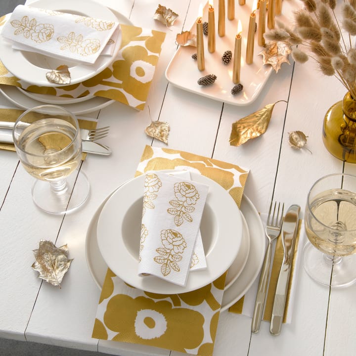 Unikko servietter 33x33 cm 20-pak, White/Gold Marimekko