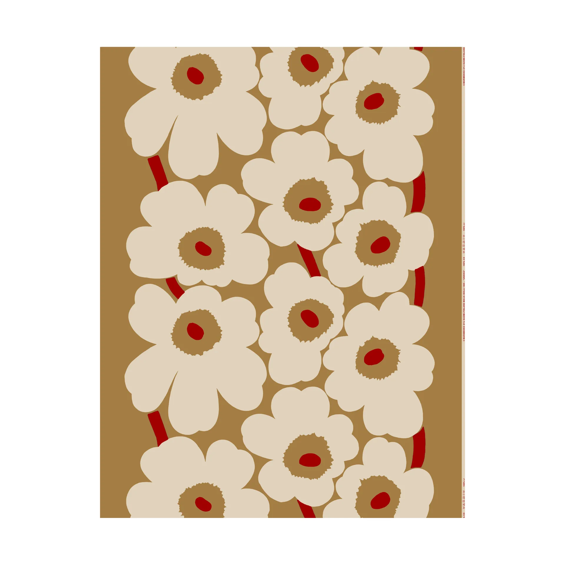 Unikko stof bomuld-hør, Brown-linen-red Marimekko